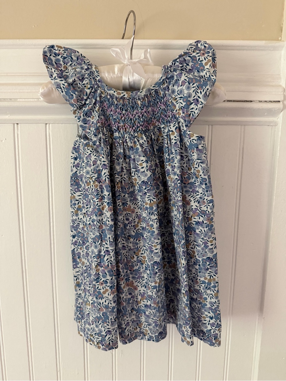 Smocked Blue Floral Casual Girls' Dress